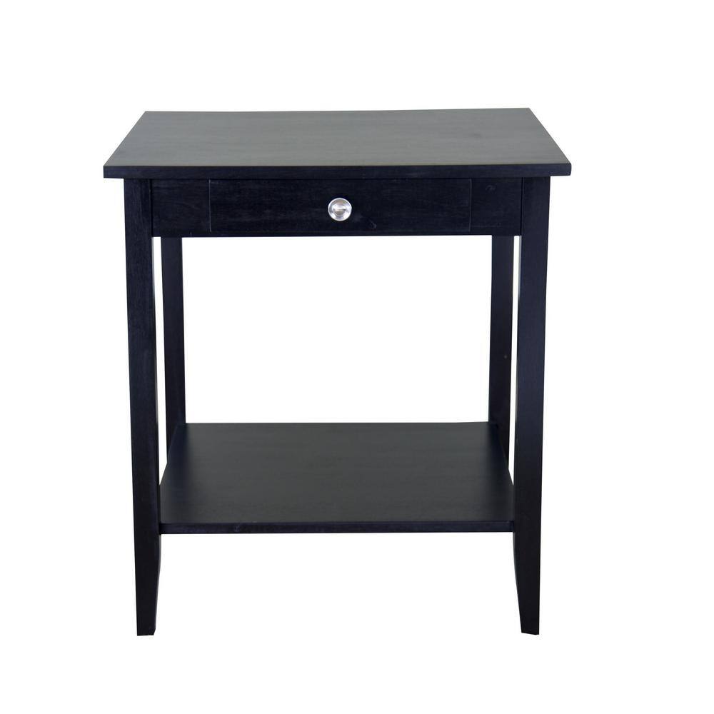 Acacia Black Matte Finish Square End Table with Drawer