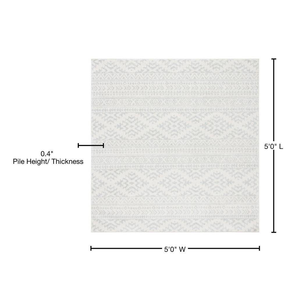 Ivory and Light Grey Geometric Square Area Rug