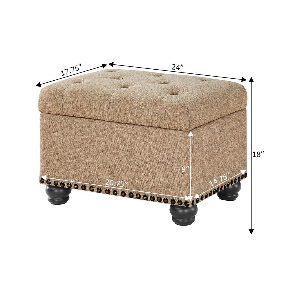 Tan Tufted Storage Ottoman with Nailhead Trim