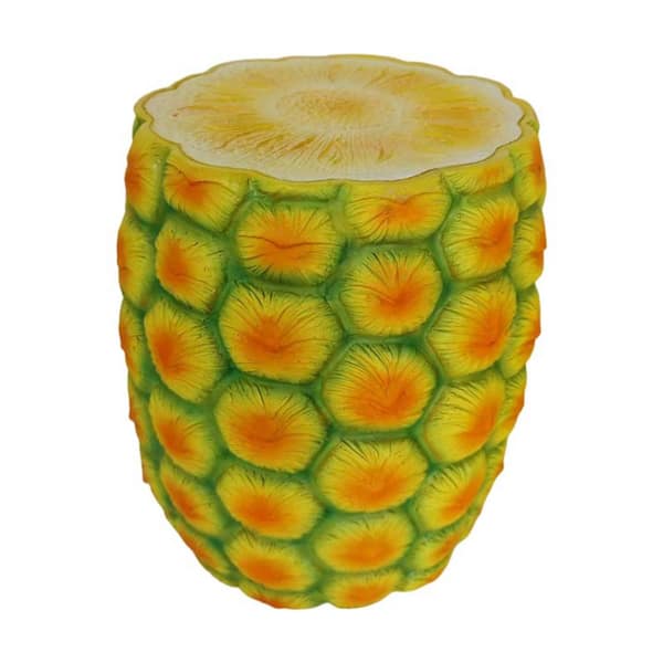 Avex Yellow Round Resin 13.98 in. H Outdoor/Indoor Art Decor Side Table Pineapple Fruit Stool