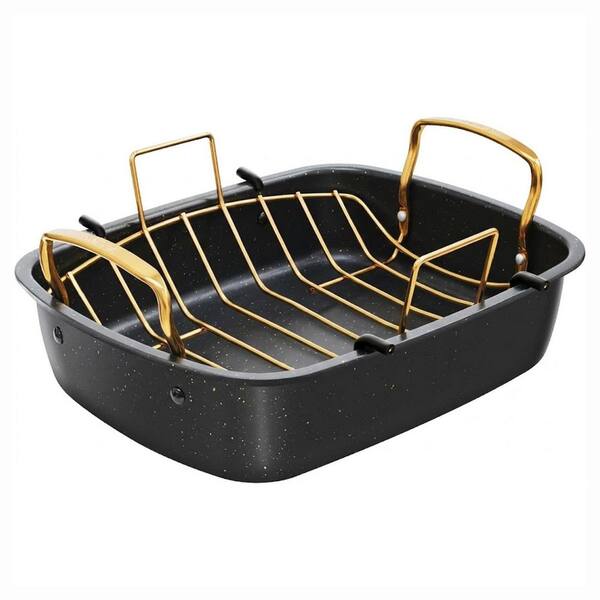 Nonstick Gold Roasting Pan 17 qt. Aluminized Steel Oven Safe with Removable Rack for Turkey Meat Vegetables