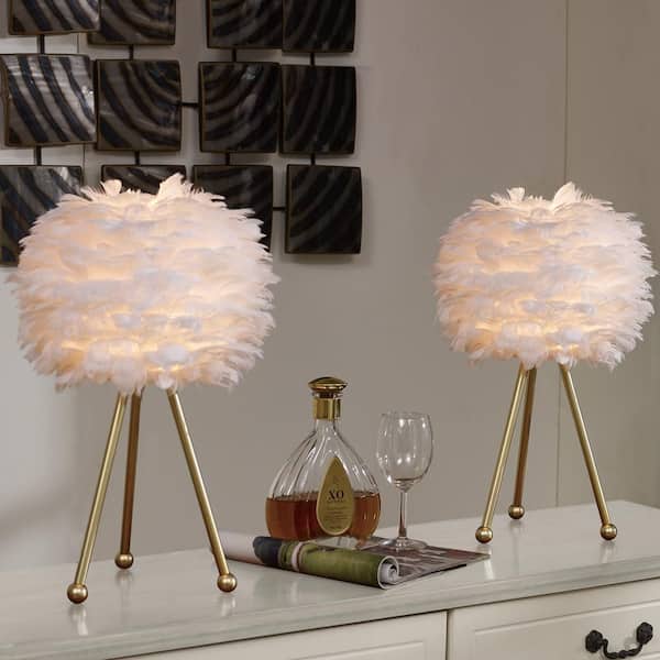 19 in. Gold Tripod Modern White Bedroom Living Room Bedside Desk Nightstand Small Table Lamps (Set of 2)