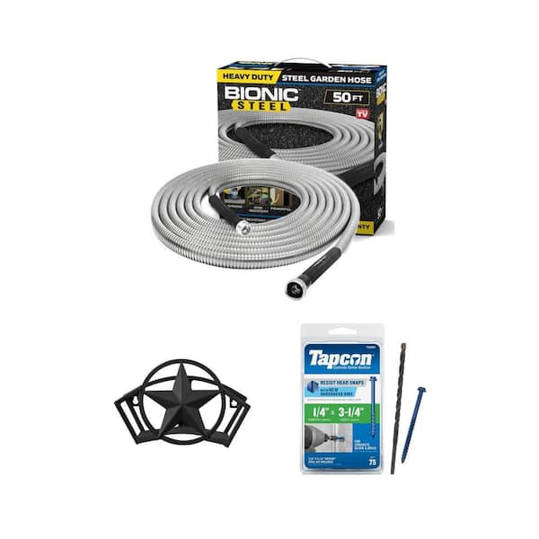 125 ft. Metal Hose Hanger Reel, 5/8 in. x 50 ft. Stainless Steel Hose and Concrete Anchors (75-Pack)