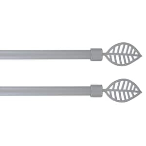 50 in. - 82 in. 2 Adjustable 5/8 in. 2 Single Window Curtain Rods in Gray with Leaf Finials