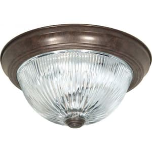 Nuvo 13 in. 2-Light Old Bronze Traditional Semi-Flush Mount with Clear Ribbed Glass Shade and No Bulbs Included
