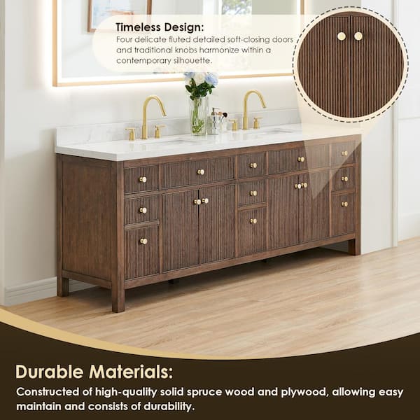 Altair Cerrito 84 in. Double Sink Freestanding Brown Oak Bath