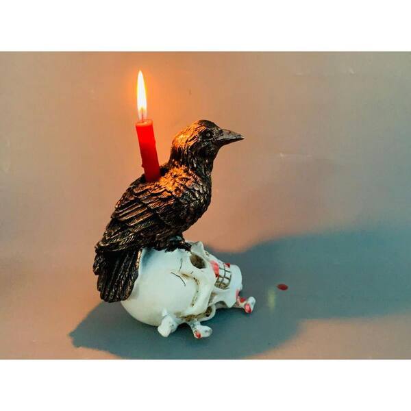 Black Resin Christmas Raven Candle Holder Witchy Occult Altar