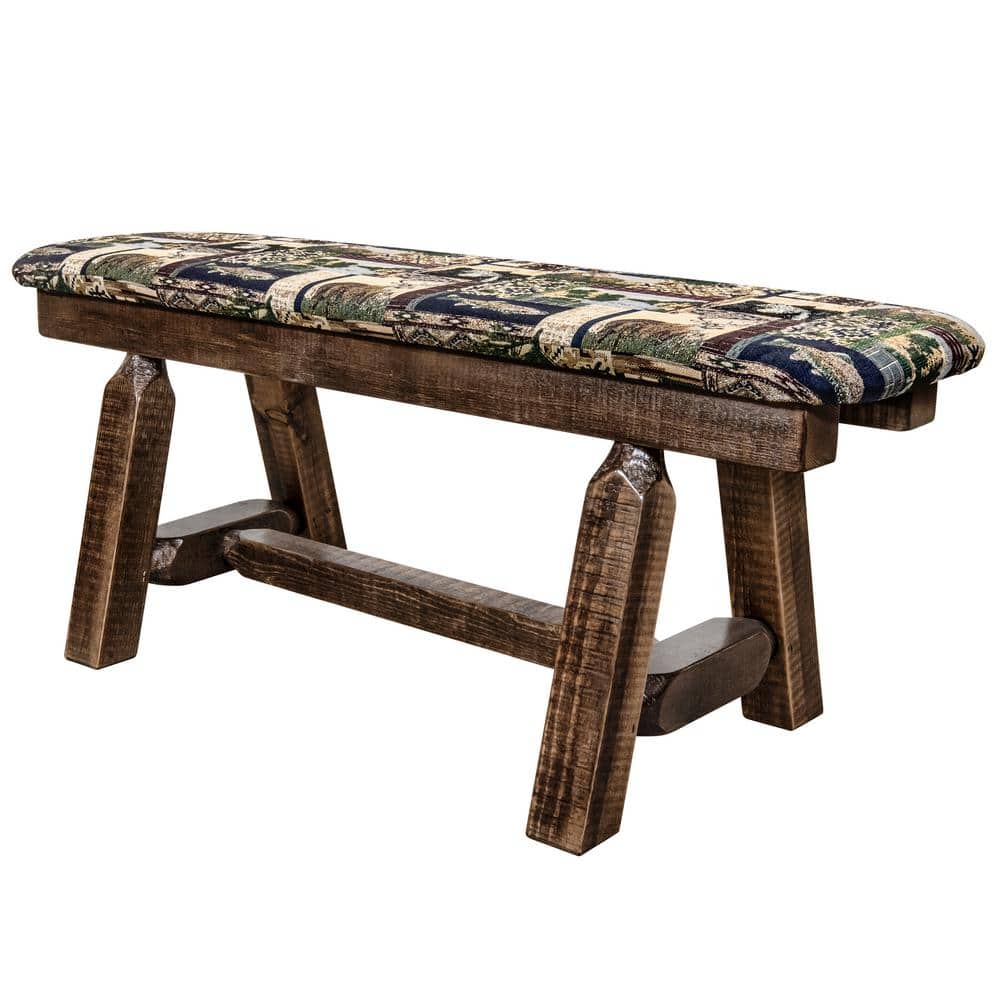 Rustic Homestead 45" Bench with Woodland Upholstery in Stain & Clear Lacquer