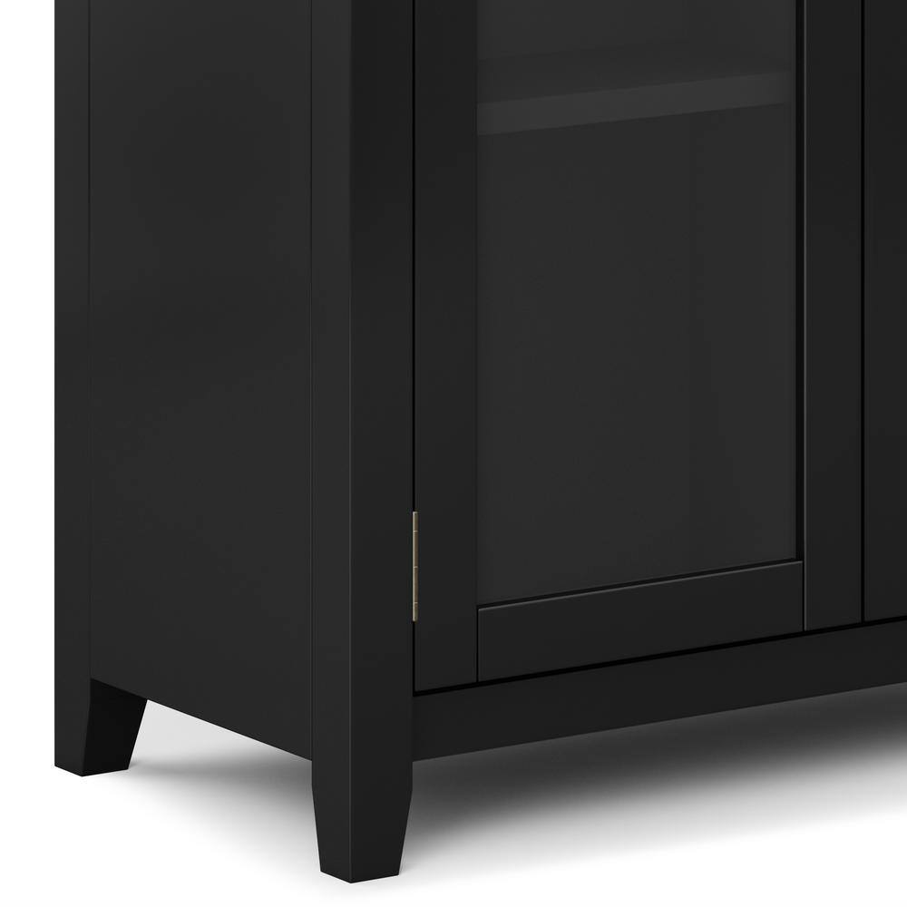 Black Solid Wood Low Storage Cabinet with Glass Doors