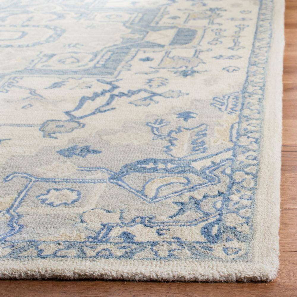 Handmade Tufted Blue/Ivory Wool Square Area Rug, 5' x 5'