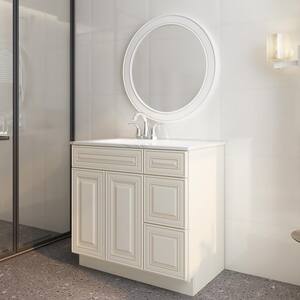 36 in. W x 21 in. D x 34.5 in. H in Cameo White Plywood Ready to Assemble Vanity Base 3-Drawers Kitchen Cabinet