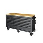 Heavy-Duty 62 in. W 14-Drawer, Deep Tool Chest Mobile Workbench in Matte Black with Adjustable-Height Hardwood Top