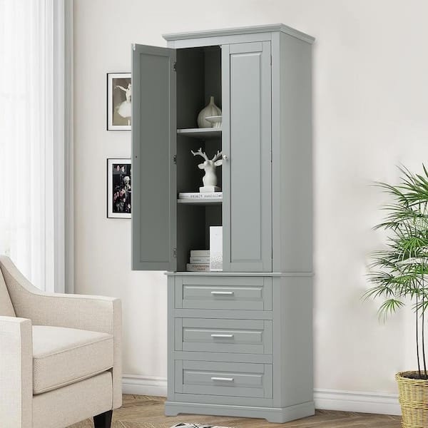 15.70 in. W x 24.00 in. D x 70.00 in. H Tall GrayLinen Cabinet with Drawers in Gray