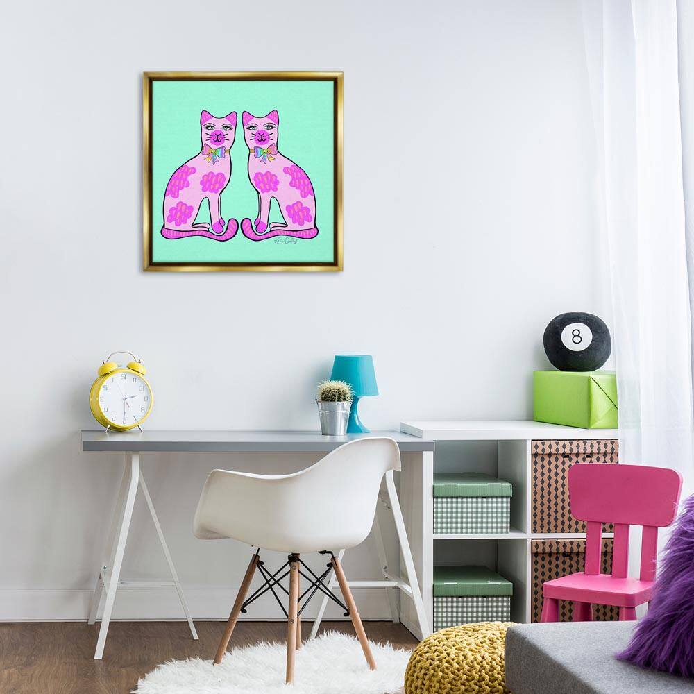 Mirrored Purple Cats by Katie Conley Gold Floater Frame Animal Graphic Art Print 25 in. x 25 in. price history on PriceWatchPro