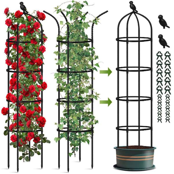 Oyezvary 6 ft. Rustproof Plastic Coated Metal Garden Obelisk Trellis for Climbing Plants Outdoor