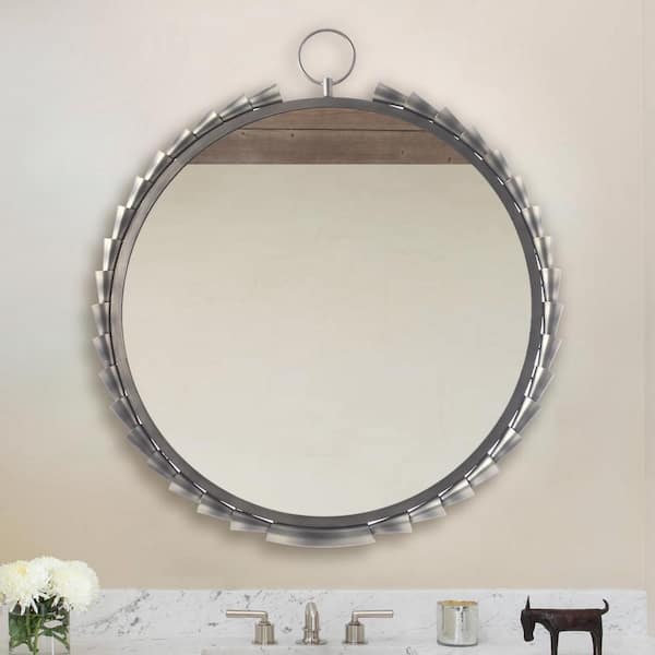 matrix decor 33 in. W x 36.5 in. H Modern Round Framed Gray Wall Mirror
