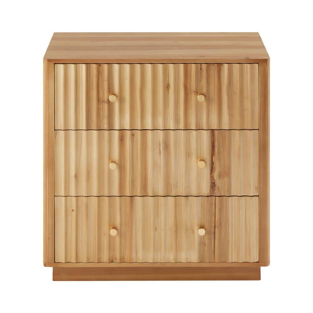 Natural Pine 3-Drawer Farmhouse Dresser with Vertical Wave Design