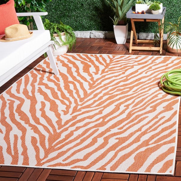 Bermuda Rust/Ivory 7 ft. x 7 ft. Tiger Animal Print Square Indoor/Outdoor Area Rug