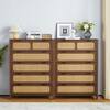 ATHMILE Walnut Wooden Rattan 5-Drawer Storage Cabinet Dresser (15.74 in. D x 31.49 in. W x 43.3 in. H) WNT-61303C80-C