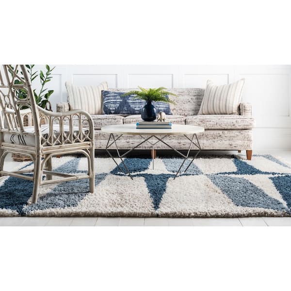 Unique Loom Hygge Shag Balanced Blue 8 ft. x 8 ft. Square