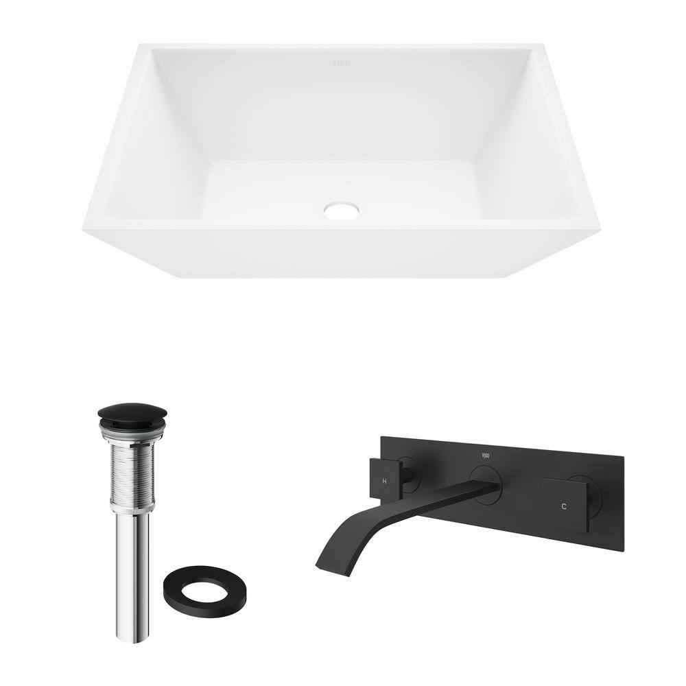 Vinca Matte Stone Rectangular Vessel Sink with Matte Black Wall-Mount Faucet