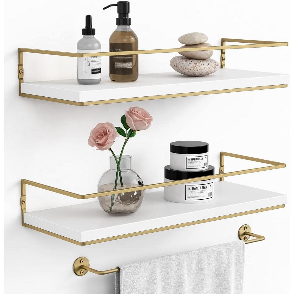 6 in. W x 15.7 in. D White Modern Wood Floating Shelves Wall Mounted, Decor