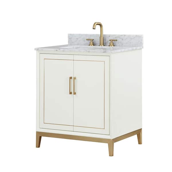 BEMMA Gracie 30 in. W x 22 in. D x 38 in. H Single Sink Freestanding Bath Vanity in Cream White with White Marble Top