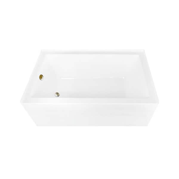 Aqua Eden 60 in. x 36 in. Acrylic Rectangular Alcove Soaking Bathtub with Left Drain in Glossy White/Antique Brass