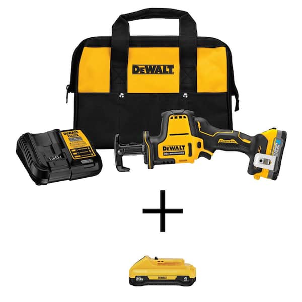 DEWALT Atomic 20-Volt Maximum Cordless Brushless Compact Reciprocating Saw  with Compact 4.0Ah Battery, 1.7Ah Battery  Charger DCS369E1WDCB240 The  Home Depot