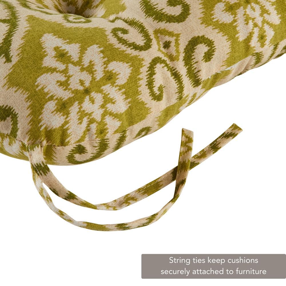 Shoreham Green Ikat Outdoor Reversible Tufted Chair Cushion