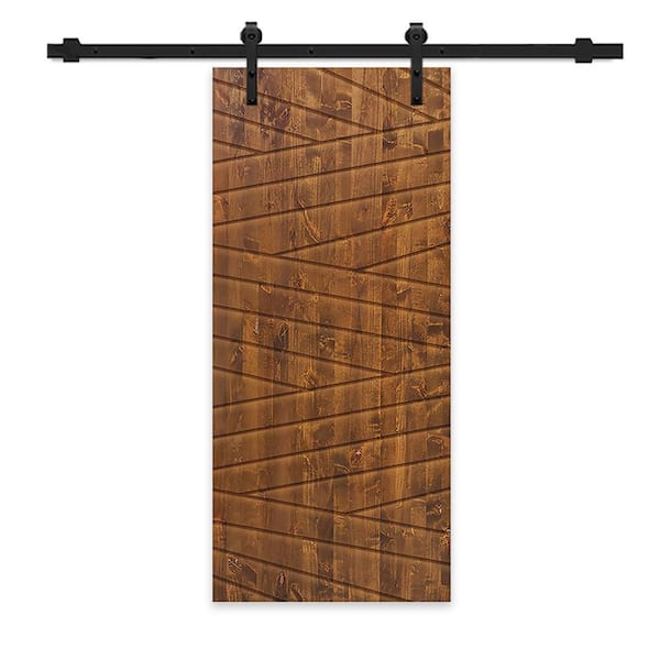 CALHOME 36 in. x 80 in. Walnut Stained Pine Wood Modern Interior Sliding Barn Door with Hardware Kit