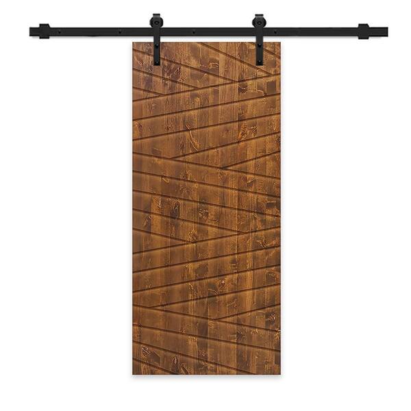 CALHOME 24 in. x 84 in. Walnut Stained Pine Wood Modern Interior Sliding Barn Door with Hardware Kit