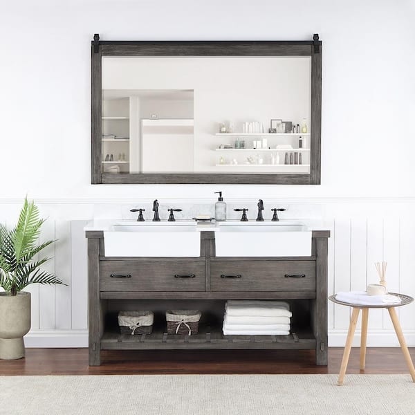 ROSWELL Villareal 60 in. W x 22 in. D x 34 in . H Double Farmhouse Bath Vanity in Classical Grey with Composite Stone Top