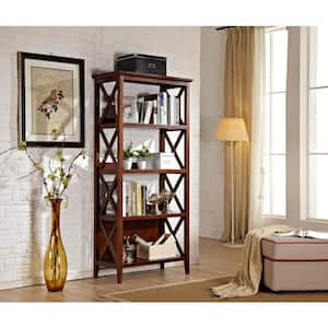 67 in. Walnut Wood 4-Shelf Standard Bookshelf Bookcase with Sturdy Solid Frame