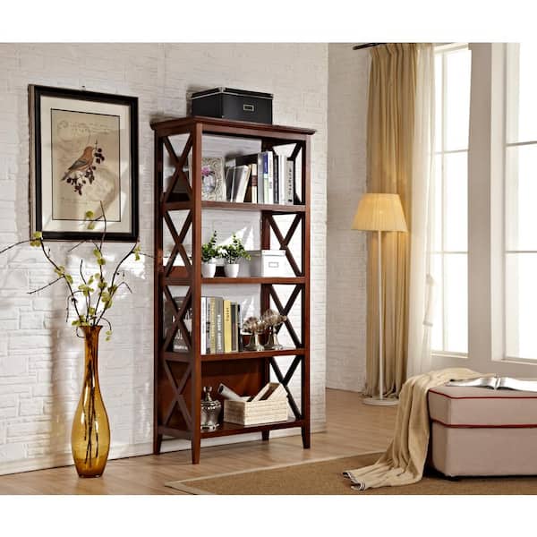 Unbranded 67 in. Walnut Wood 4-Shelf Standard Bookshelf Bookcase with Sturdy Solid Frame