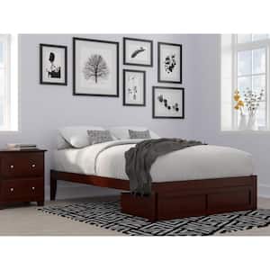 Colorado Walnut Full Solid Wood Storage Platform Bed with Foot Drawer and USB Turbo Charger