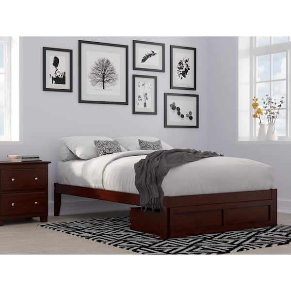 AFI Colorado Walnut Full Solid Wood Storage Platform Bed with Foot Drawer and USB Turbo Charger