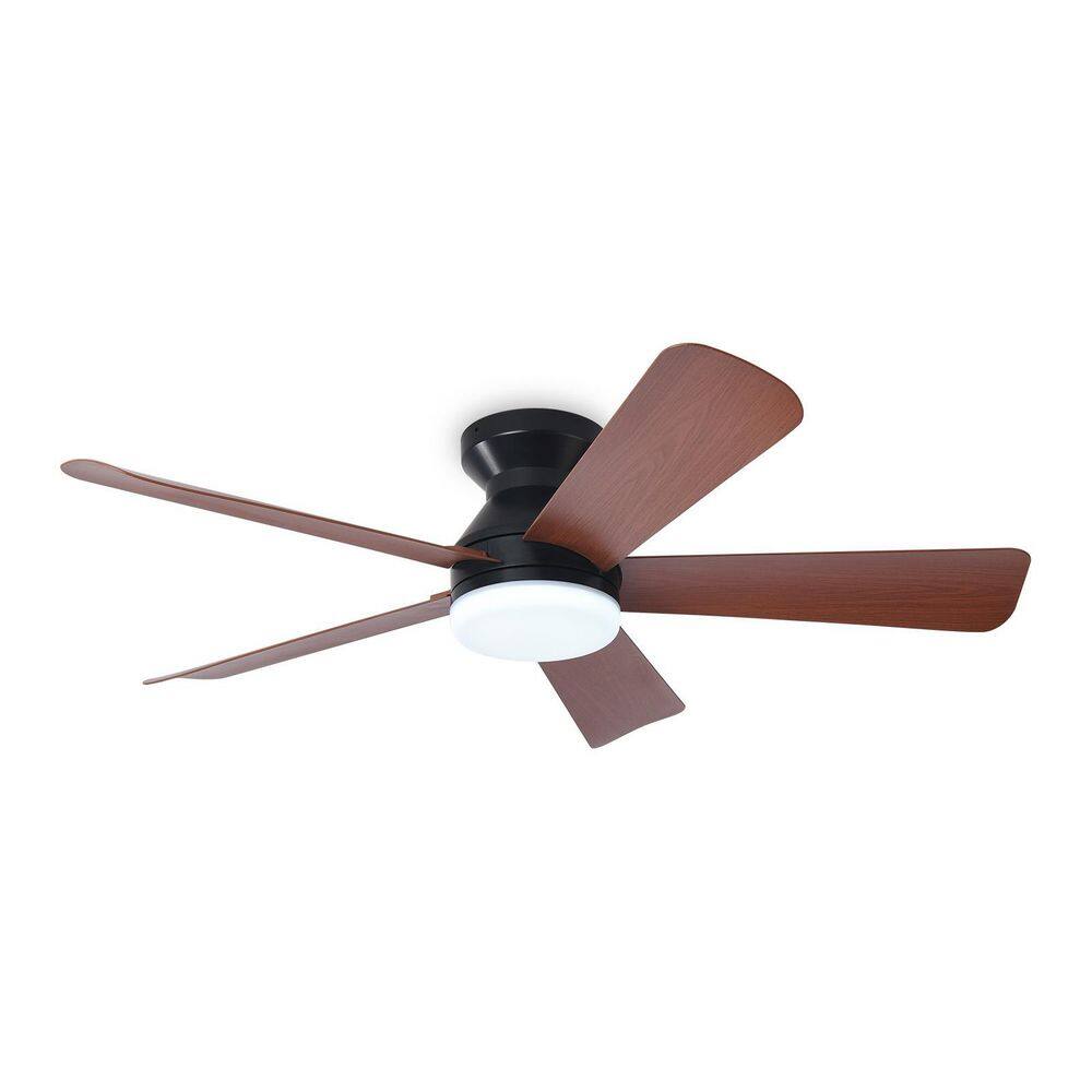 42 in. Brown 5 Blades Low Profile Modern Design Style Ceiling Fan with Light Flush Mount Fan Light Dimmable Remote APP price history on PriceWatchPro