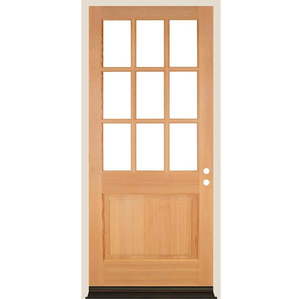 36 in. x 96 in. Farmhouse Beveled 9-Lite Clear Glass Left Hand Unfinished Hemlock Wood Prehung Front Door