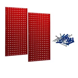 (2) 18 in. W x 36 in. H Red Epoxy Coated 18-Gauge Steel Square Hole Pegboards and Mounting Hardware