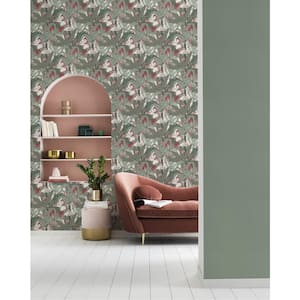 Tropical Pop Wallpaper Muted Sage Paper Strippable Roll (Covers 57 sq. ft.)