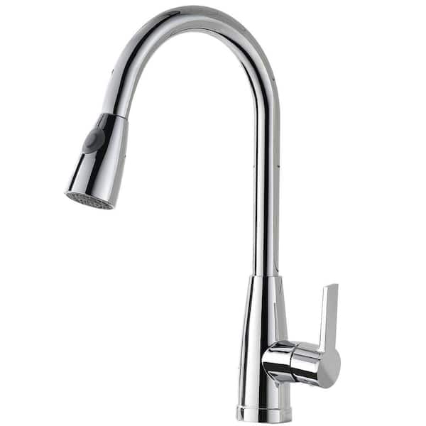 Single Handle Chrome 17.1 in. H Pull Down Sprayer Kitchen Faucet with 360° Spout Swivel