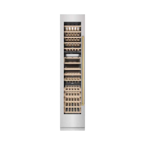 Autograph Edition 18 in. Satin Triple Zone 68 Bottle Left Hinge Column Wine Cooler with Polished Gold Accents