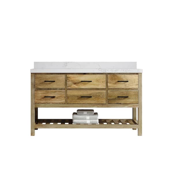 Willow Collections Parker Mango 60 in. W x 22 in. D x 36 in. H Single Sink Bath Vanity in Natural Mango with 2 in. Calacatta Nuvo Top