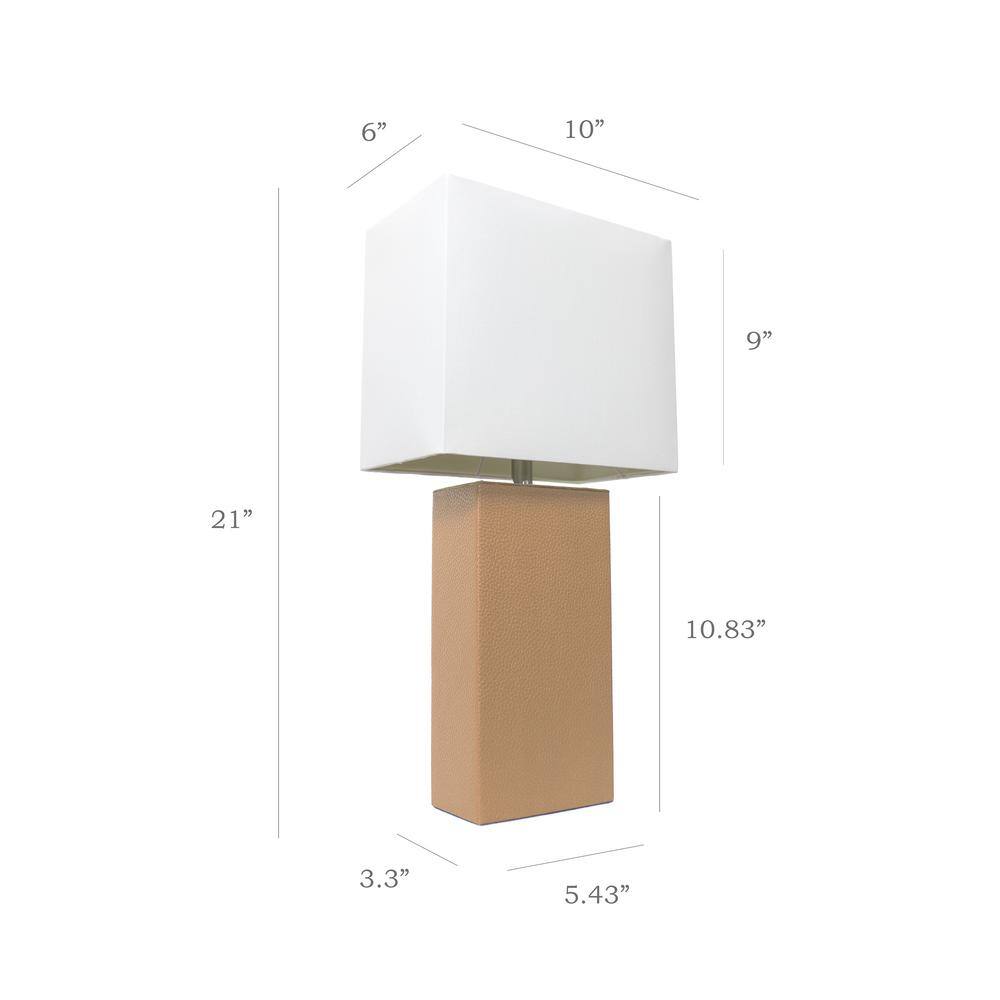 Beige Leather Table Lamps with White Fabric Shades, Set of 2