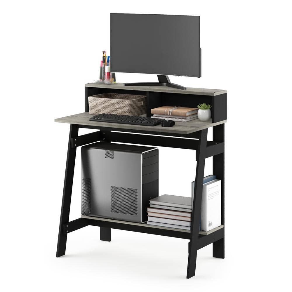 French Oak Grey A-Frame Desk with Hutch and Drawer