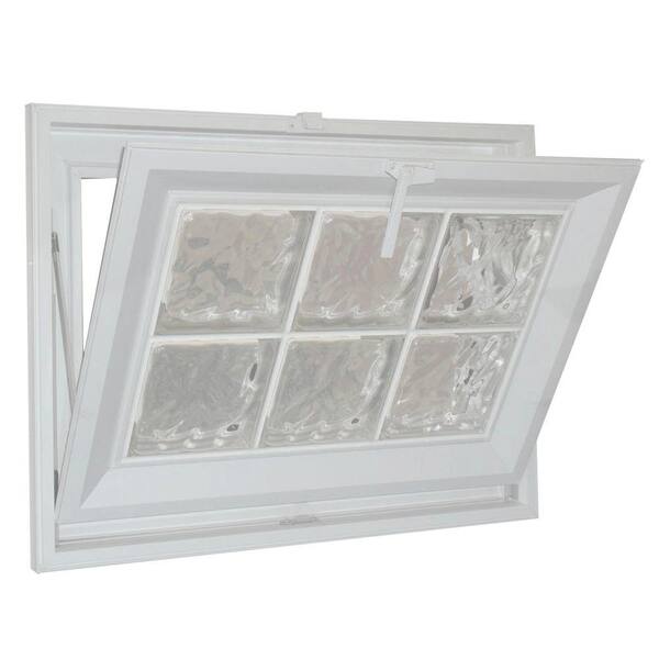 Hy-Lite 25 in. x 25 in. Wave Pattern 6 in. Acrylic Block White Vinyl Fin Hopper Window with White Grout-DISCONTINUED
