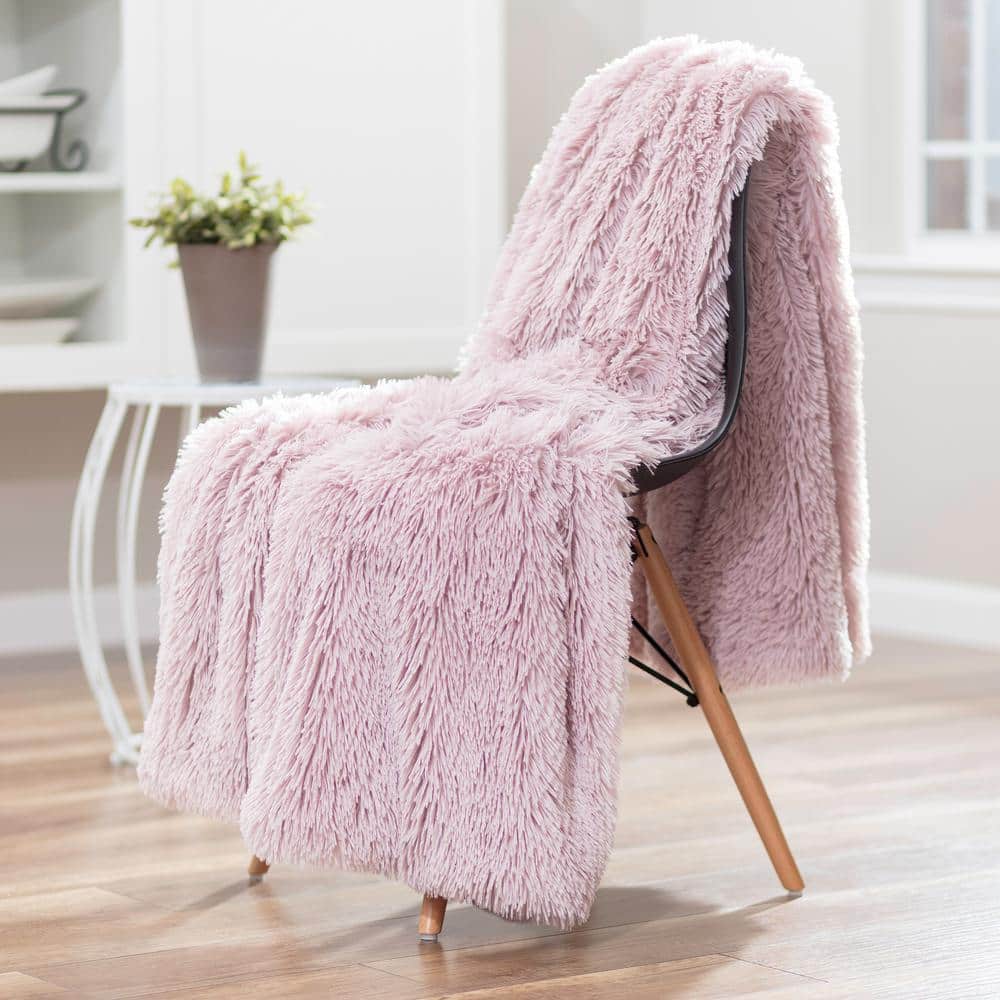 Rose Dust Faux Fur Reversible King Blanket with Sherpa Fleece