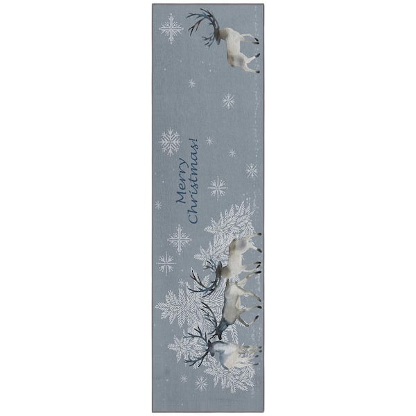 Cozy Winter Gray 2 ft. 3 in. x 7 ft. 6 in. Indoor/Outdoor Washable Area Rug