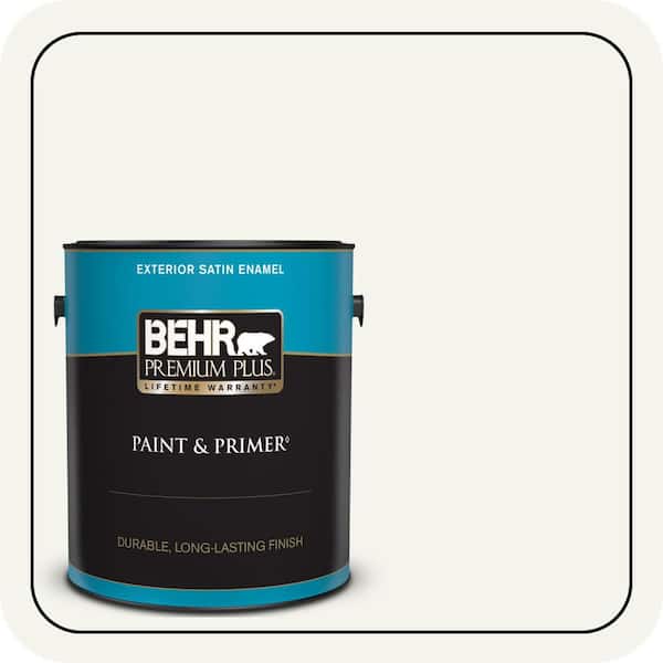 BEHR PREMIUM PLUS 1 gal. #75 Polar Bear Satin Enamel Exterior Paint & Primer